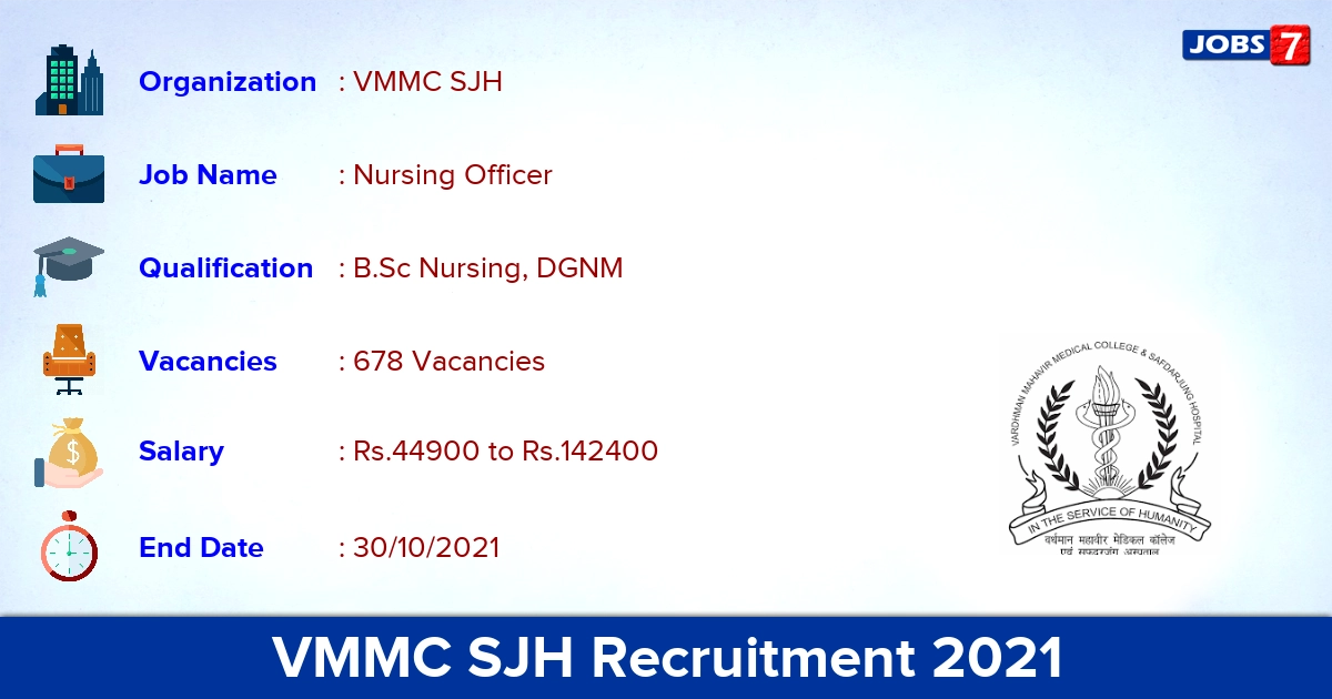 VMMC SJH Recruitment 2021 - Apply Online for 678 Nursing Officer Vacancies