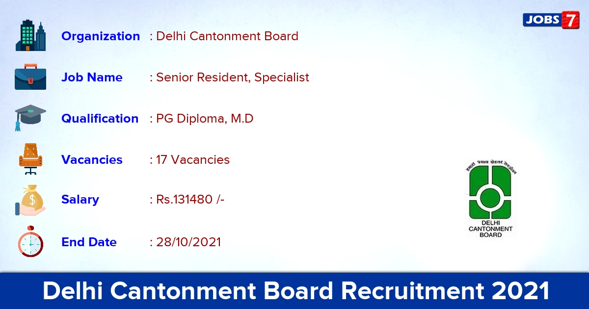 Delhi Cantonment Board Recruitment 2021 - Apply Online for 17 Senior Resident Jobs