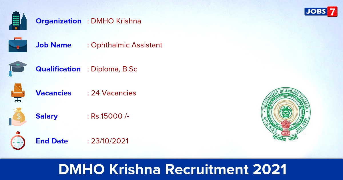 DMHO Krishna Recruitment 2021 - Direct Interview for 24 Ophthalmic Assistant Vacancies