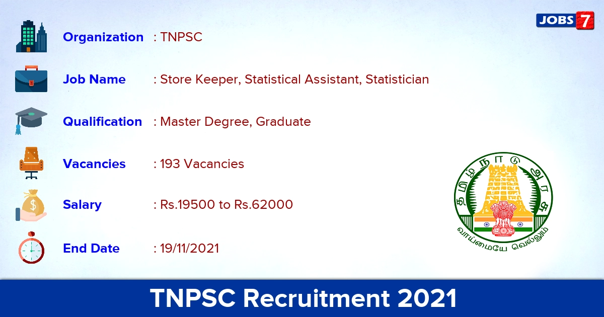 TNPSC Recruitment 2021 - Apply Online for 193 Statistician Vacancies