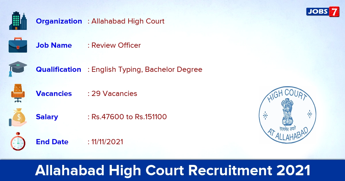 Allahabad High Court Recruitment 2021 - Apply for 29 Review Officer Vacancies